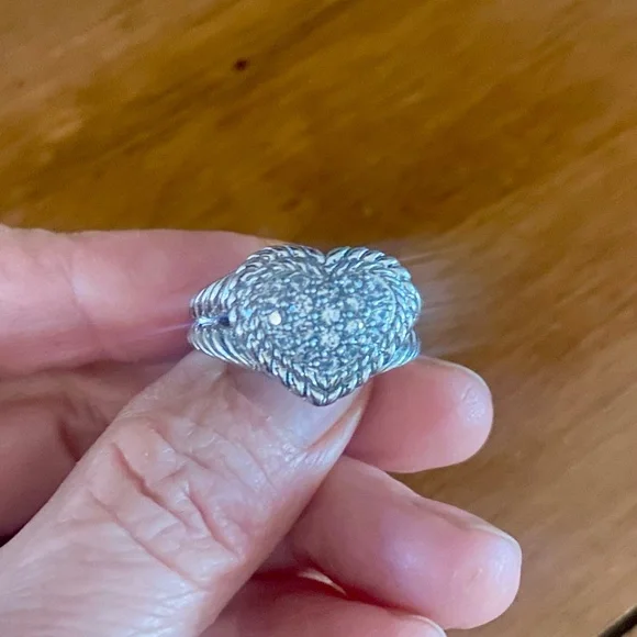 Judith Ripka Sterling Silver Heart Diamonique Pave Ring Size 7 - Picture 3 of 10